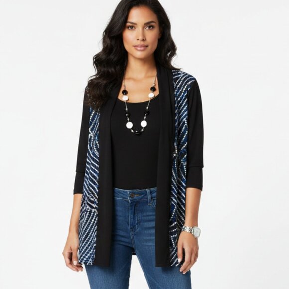 NOTATIONS Blue Black 2-Piece Look Top Blouse Shirt Sz S Detachable Necklace - Picture 3 of 4